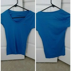 blue v neck t shirt
